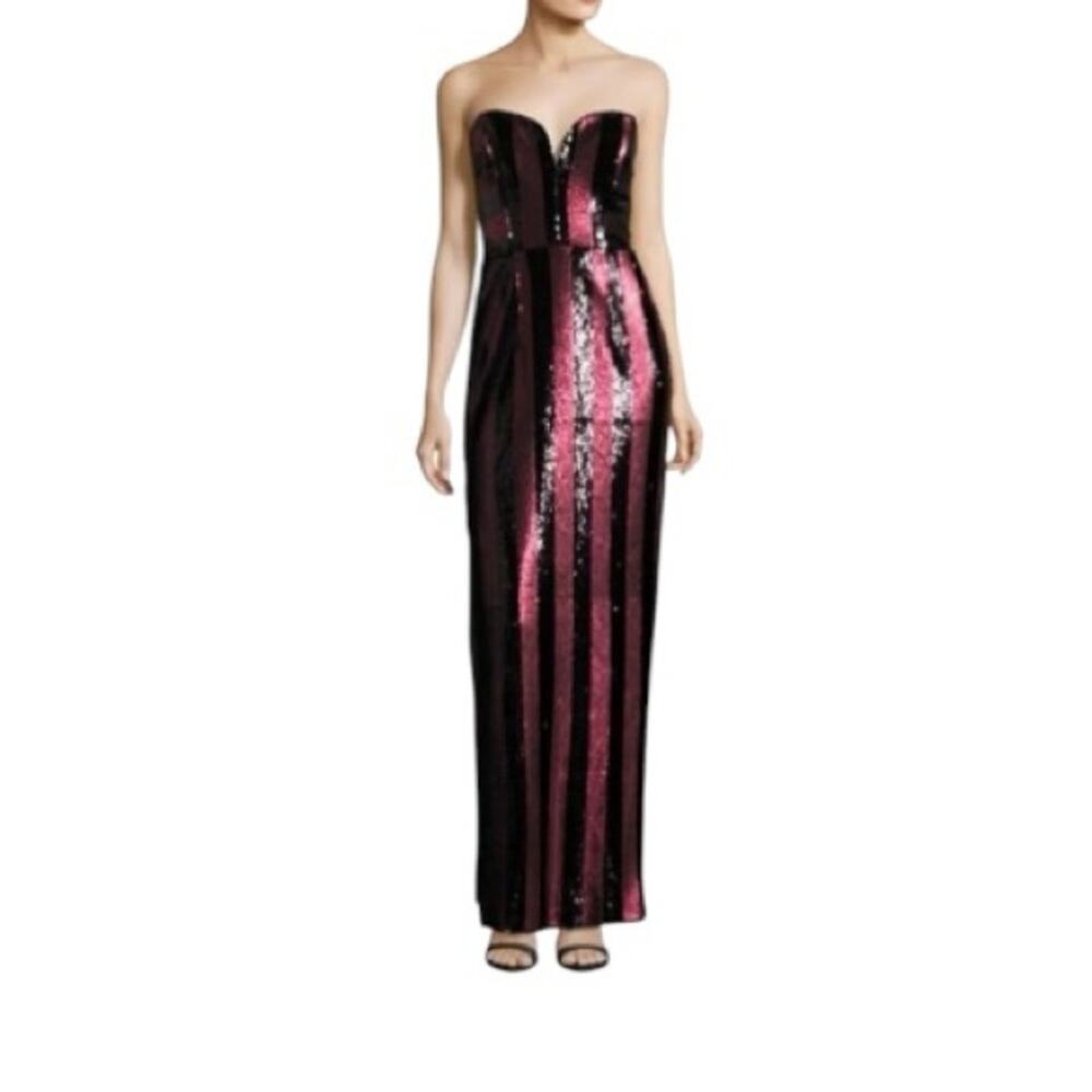 Milly Sequin Strapless Gown Stripes Carly Red and Black‎ Size 2 Hollywood Glam